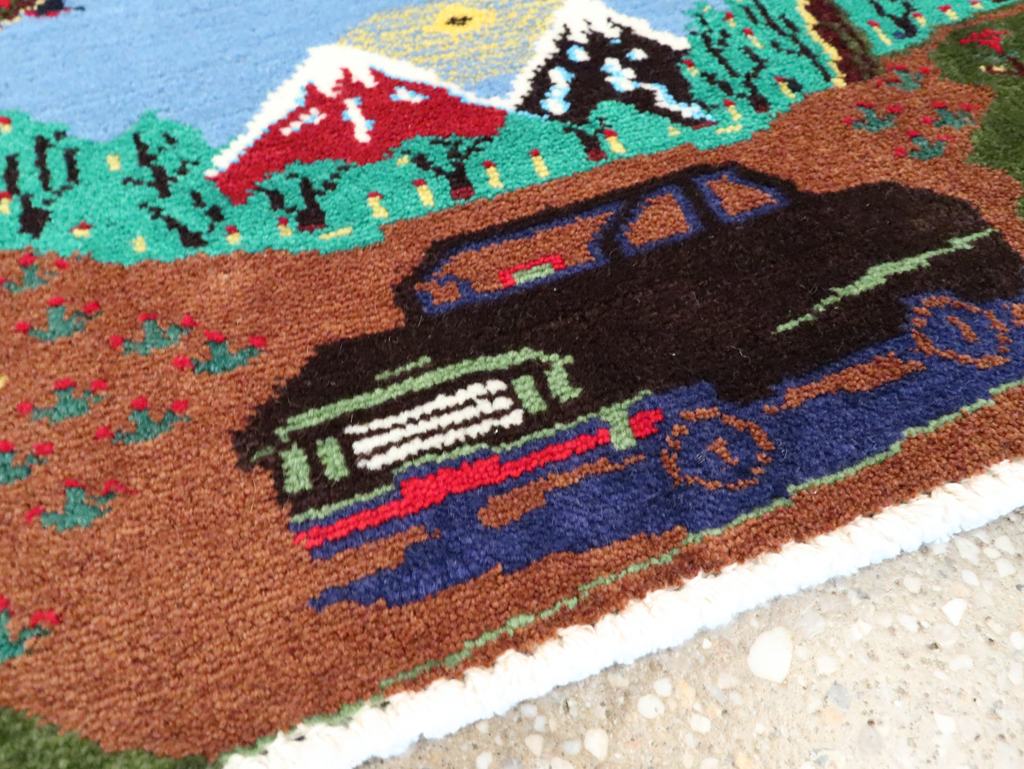 Vintage Persian Hamadan Pictorial Rug, No.28264 - Staging