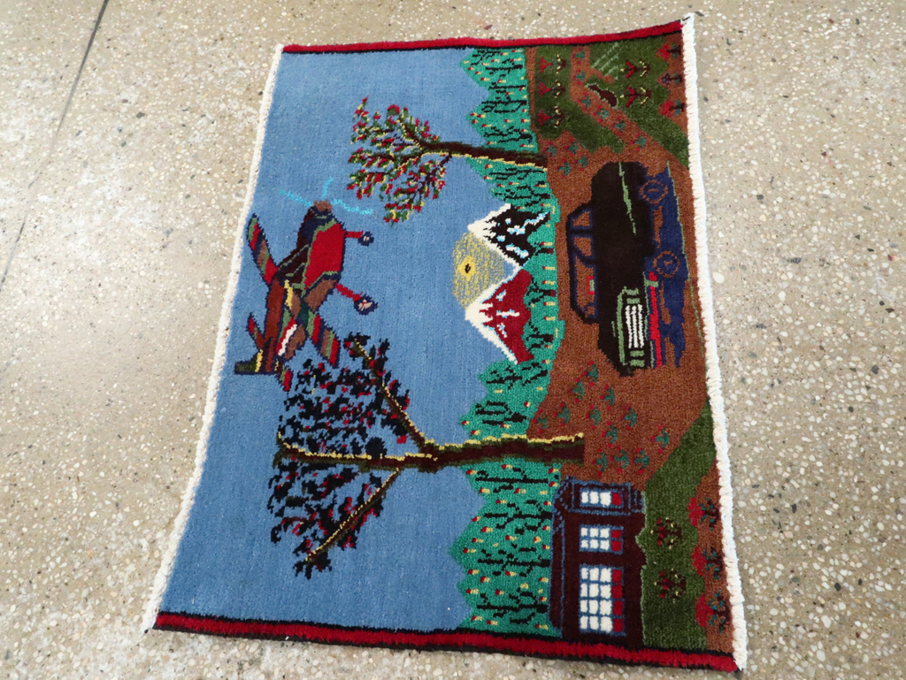 Vintage Persian Hamadan Pictorial Rug, No.28264 - Staging