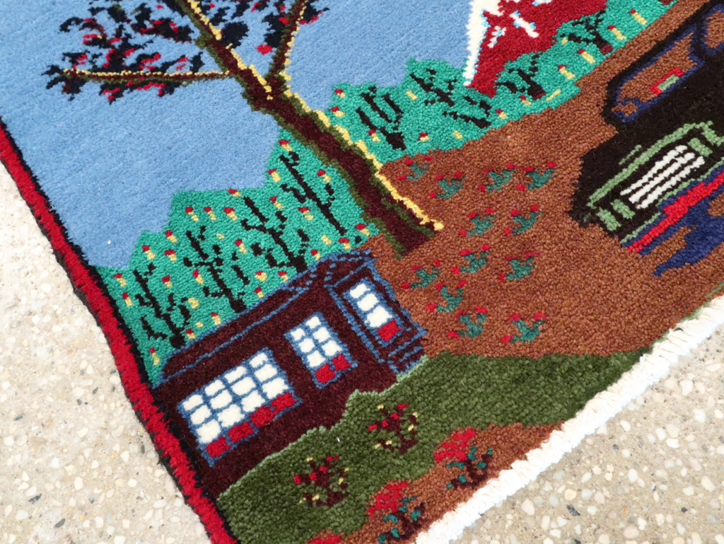 Vintage Persian Hamadan Pictorial Rug, No.28264 - Staging