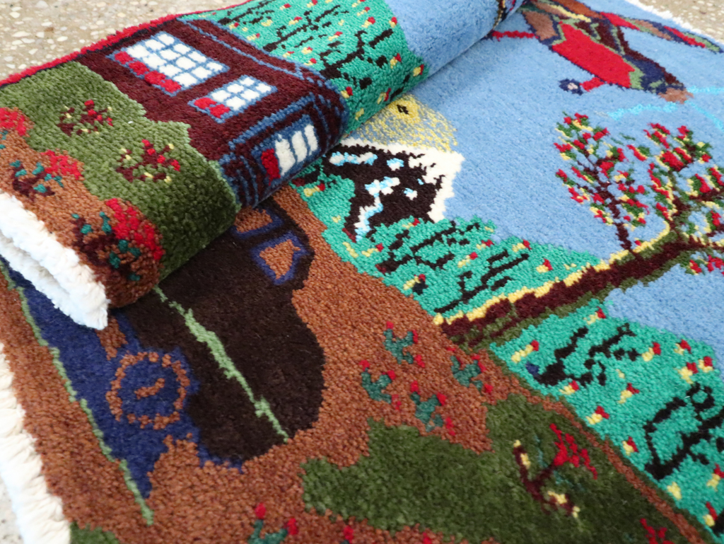 Vintage Persian Hamadan Pictorial Rug, No.28264 - Staging