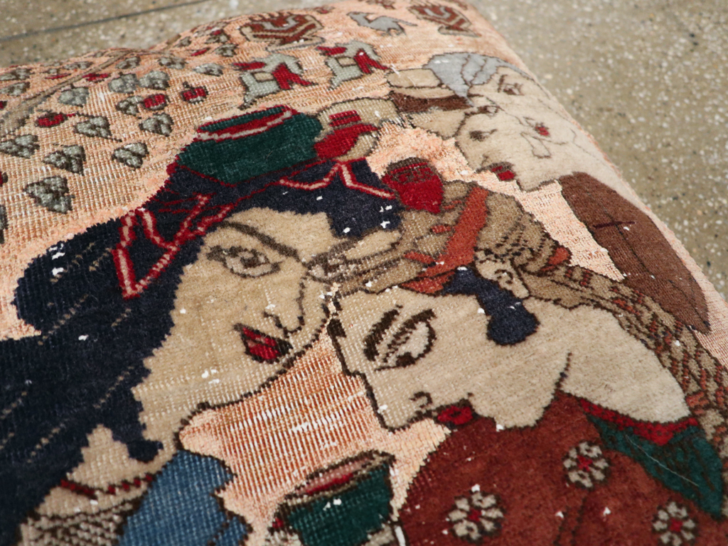 Antique Persian Tabriz Pictorial Pillow, No.28265 - Staging