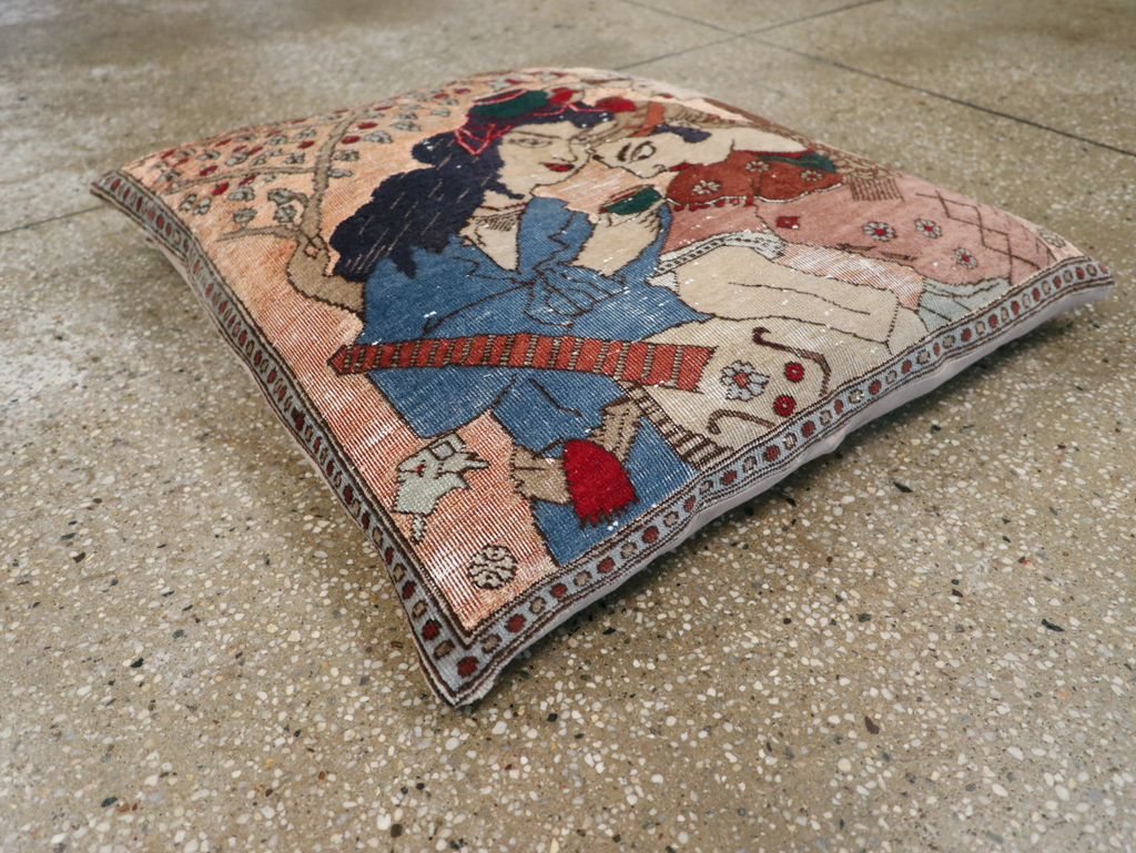 Antique Persian Tabriz Pictorial Pillow, No.28265 - Staging