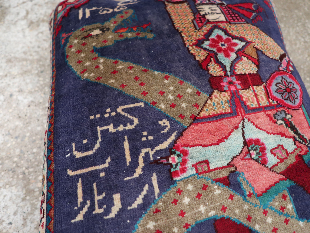 Vintage Persian Hamadan Pictorial Pillow, No.28292 - Staging