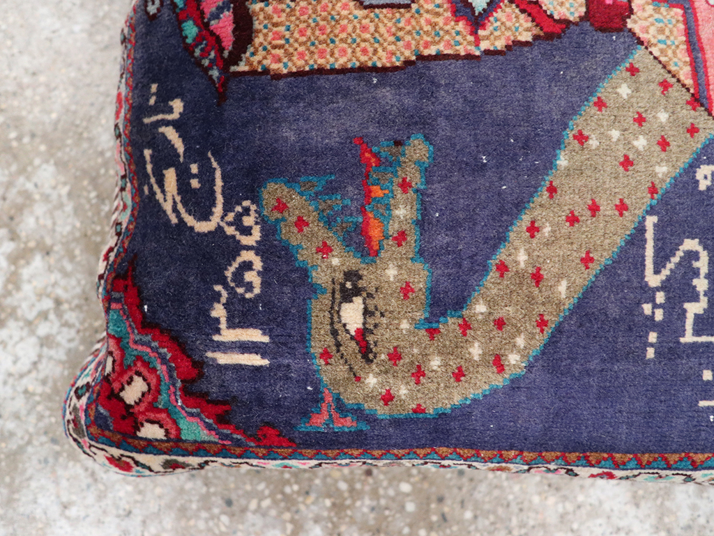 Vintage Persian Hamadan Pictorial Pillow, No.28292 - Staging