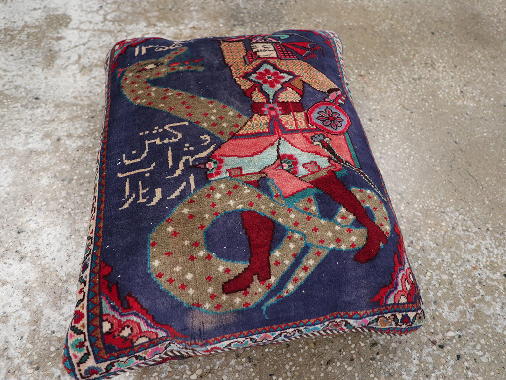 Vintage Persian Hamadan Pictorial Pillow, No.28292 - Staging