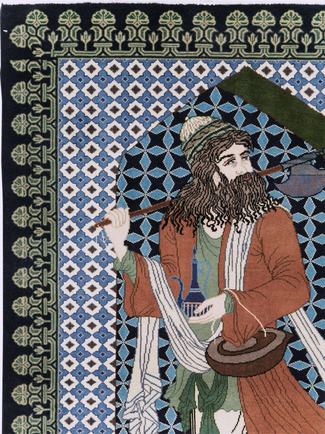 Vintage Persian Tabriz Pictorial Rug, No.28297 - Staging