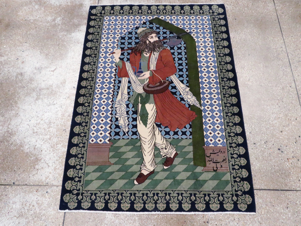Vintage Persian Tabriz Pictorial Rug, No.28297 - Staging