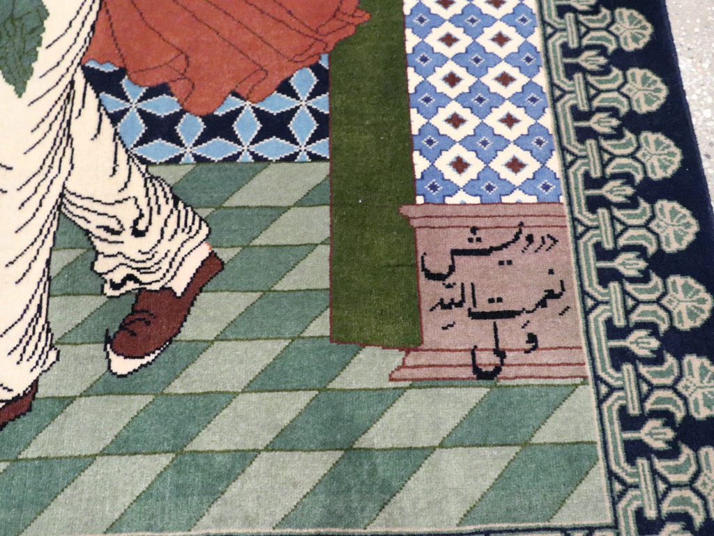 Vintage Persian Tabriz Pictorial Rug, No.28297 - Staging