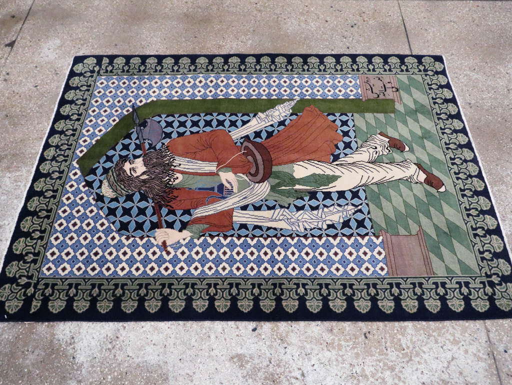 Vintage Persian Tabriz Pictorial Rug, No.28297 - Staging