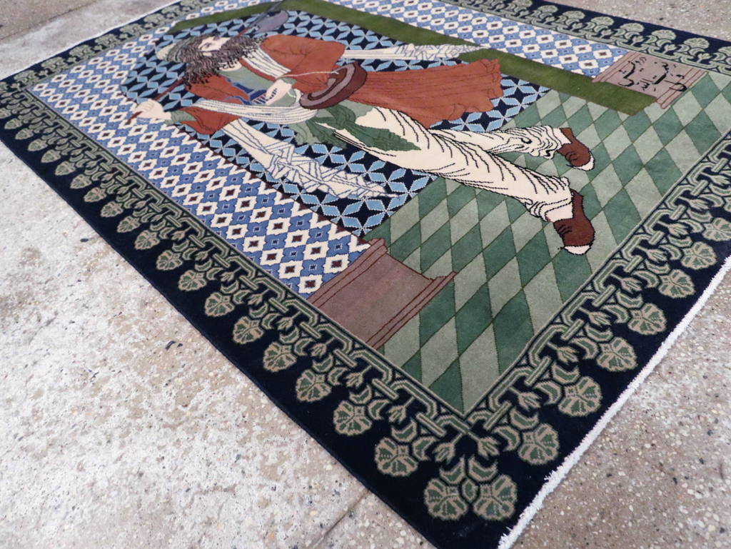 Vintage Persian Tabriz Pictorial Rug, No.28297 - Staging