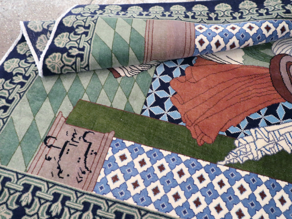 Vintage Persian Tabriz Pictorial Rug, No.28297 - Staging