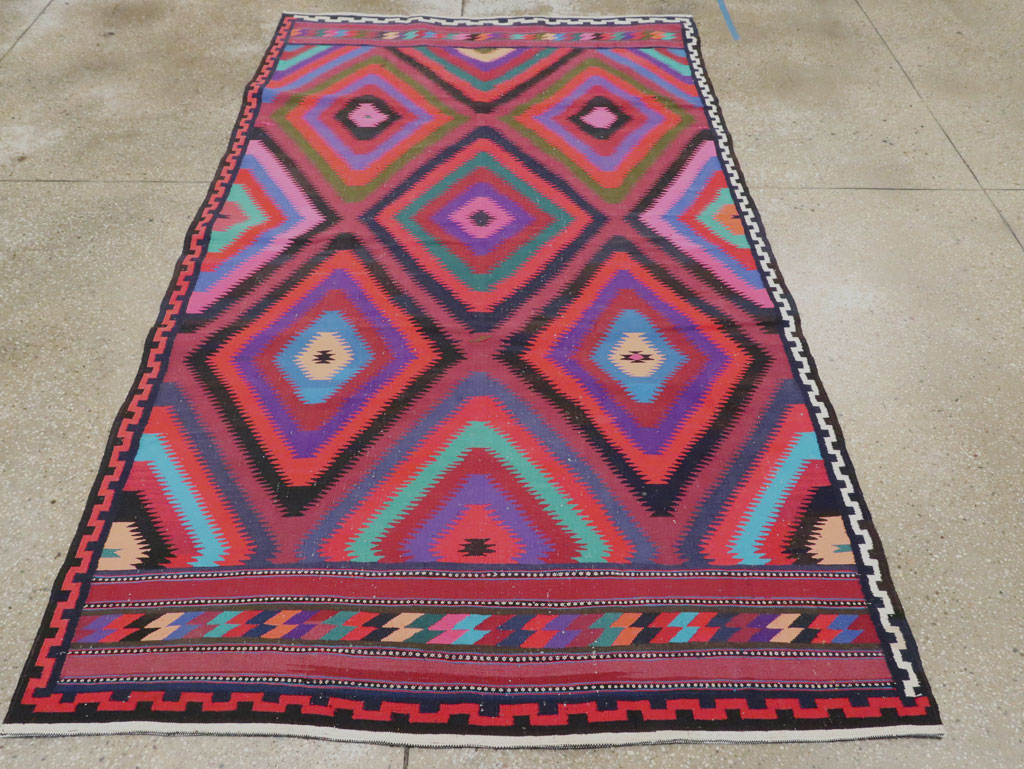 Vintage Persian Flatweave Kilim Accent Rug, No.28299 - Staging