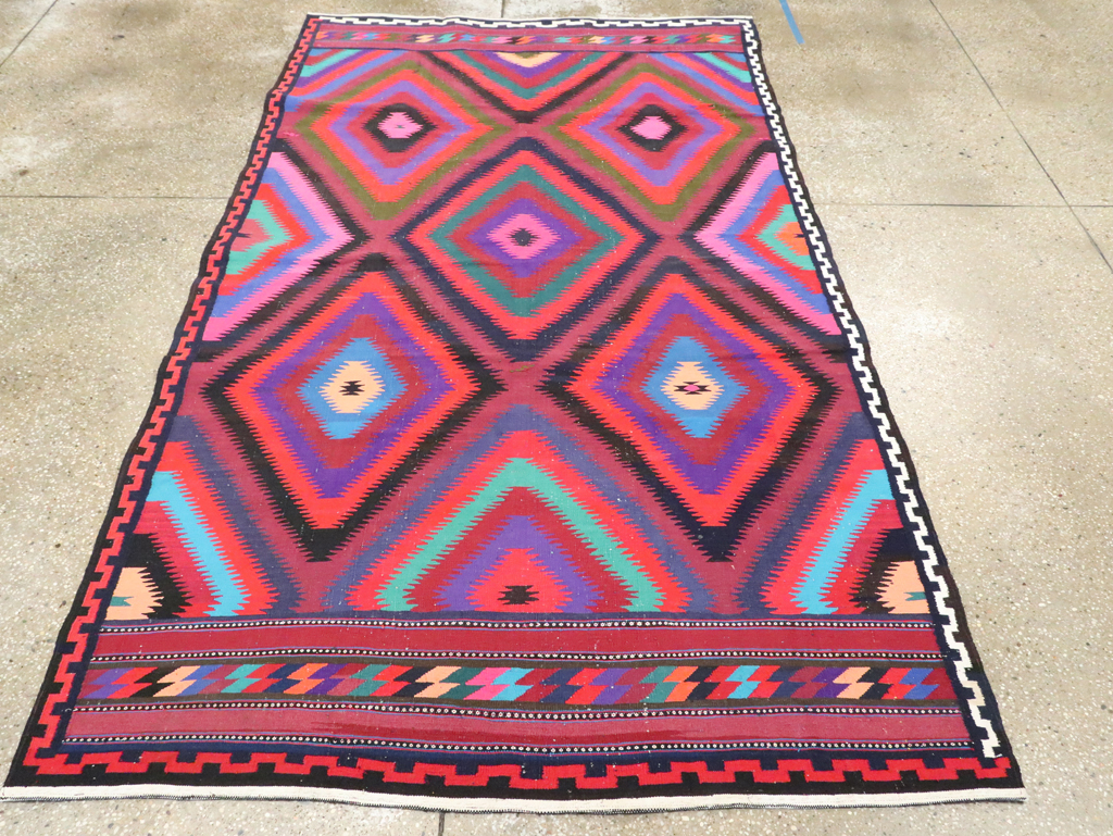 Vintage Persian Flatweave Kilim Accent Rug, No.28299 - Staging