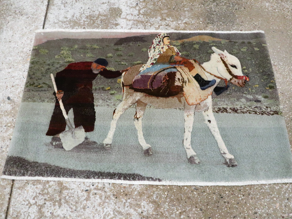 Vintage Pictorial Tabriz Rug, No.28313 - Staging