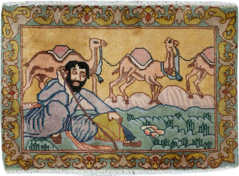 Vintage Persian Tabriz Pictorial Rug (Pair: 1 of 2), No.28316 - Staging