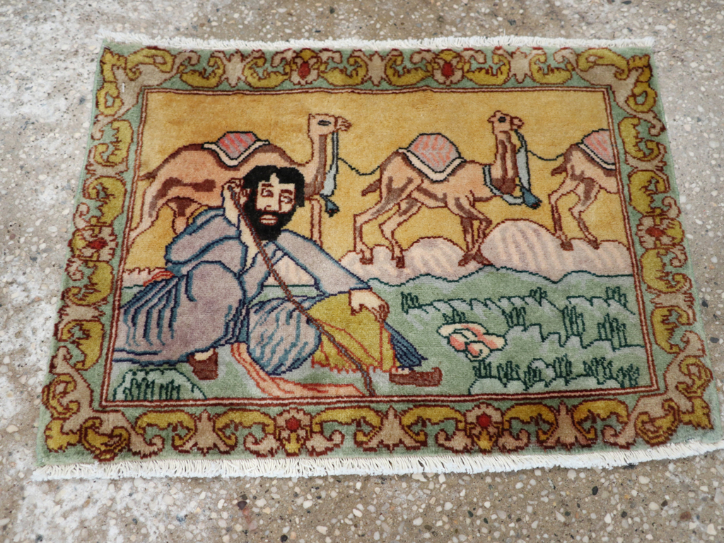 Vintage Persian Tabriz Pictorial Rug (Pair: 1 of 2), No.28316 - Staging