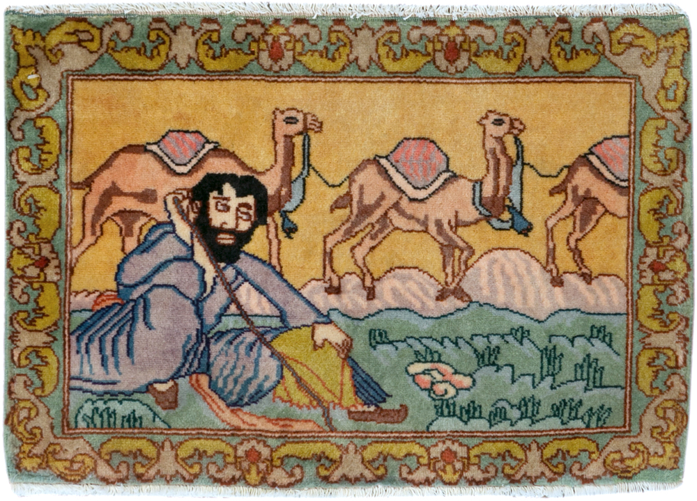 Vintage Persian Tabriz Pictorial Rug (Pair: 2 of 2), No.28317 - Staging