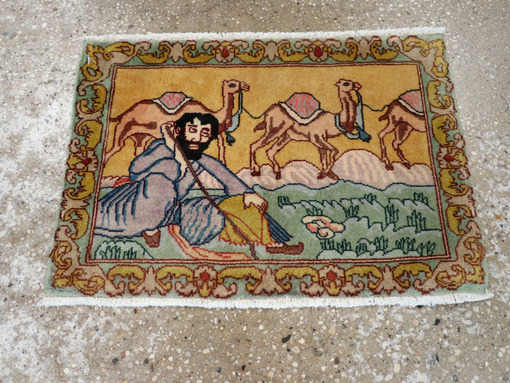 Vintage Persian Tabriz Pictorial Rug (Pair: 2 of 2), No.28317 - Staging