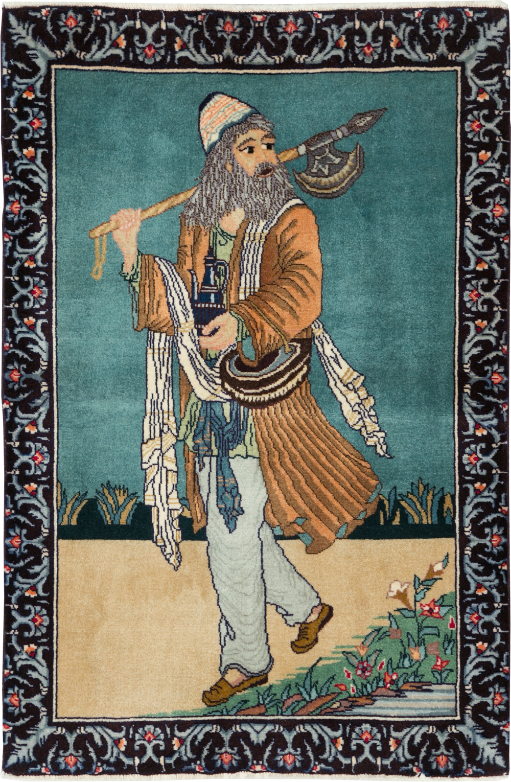 Vintage Persian Tabriz Pictorial Rug, No.28319 - Staging