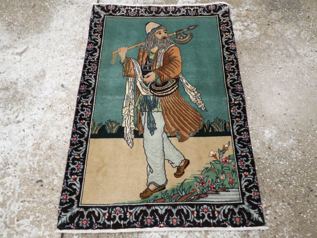 Vintage Persian Tabriz Pictorial Rug, No.28319 - Staging