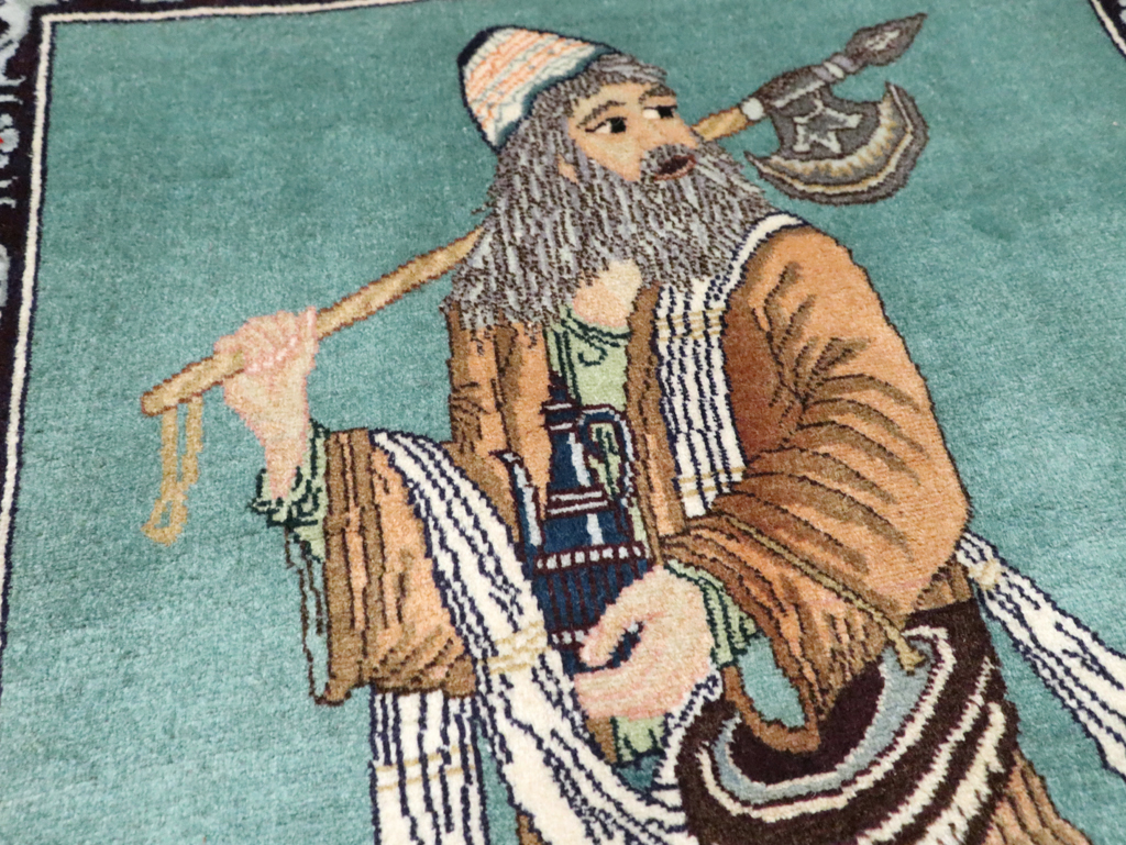 Vintage Persian Tabriz Pictorial Rug, No.28319 - Staging