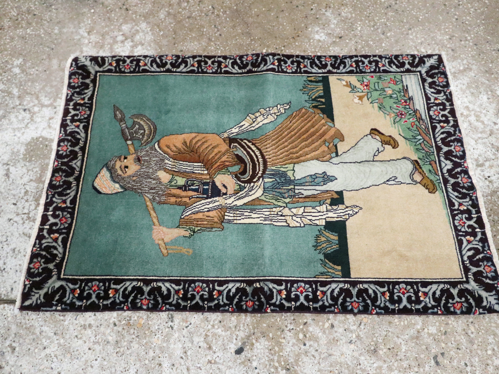 Vintage Persian Tabriz Pictorial Rug, No.28319 - Staging