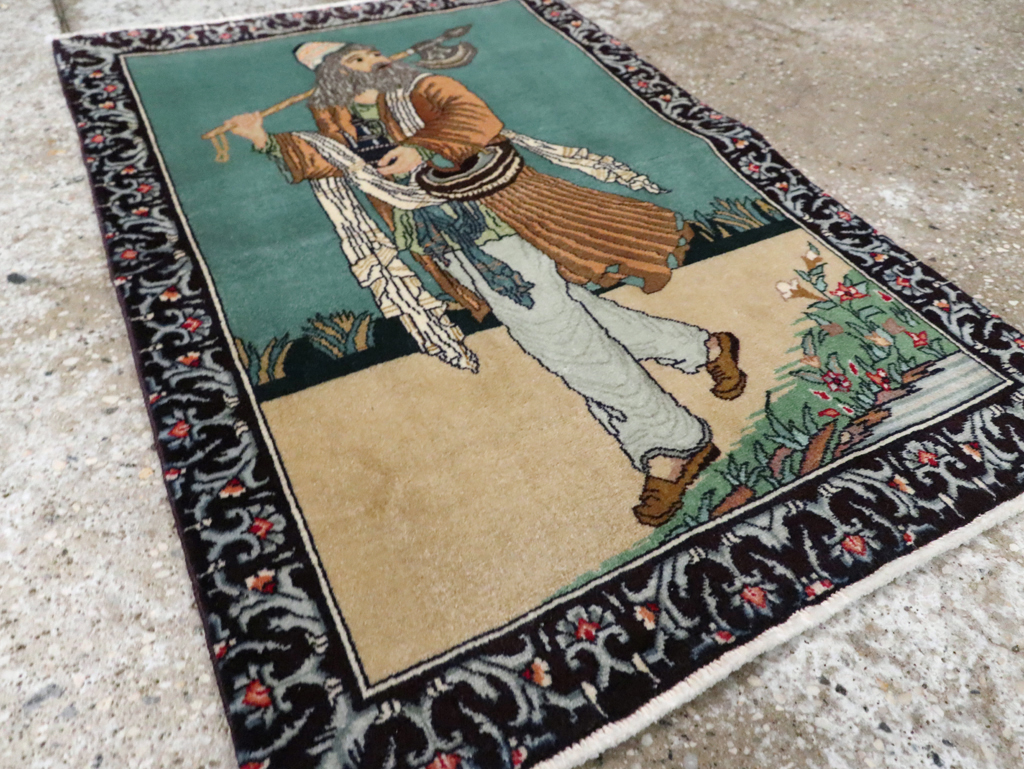 Vintage Persian Tabriz Pictorial Rug, No.28319 - Staging