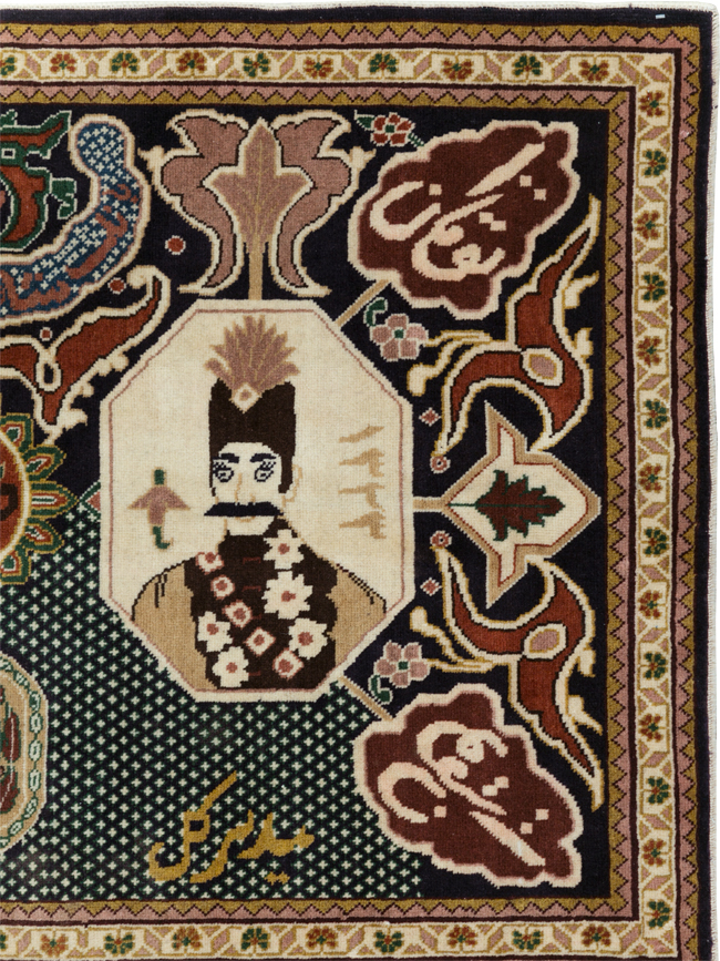 Vintage Persian Tabriz Pictorial Rug, No.28320 - Staging