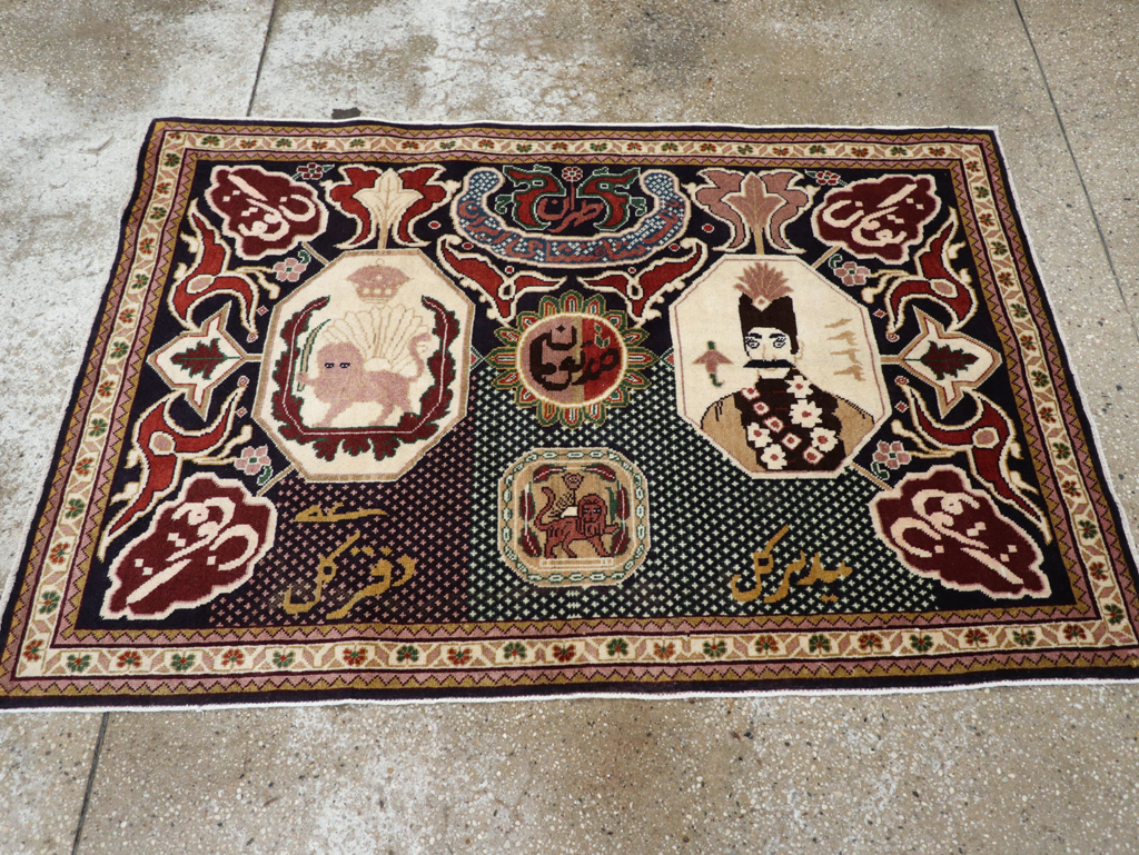 Vintage Persian Tabriz Pictorial Rug, No.28320 - Staging