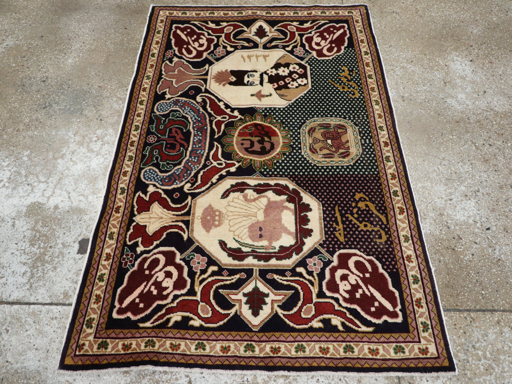 Vintage Persian Tabriz Pictorial Rug, No.28320 - Staging