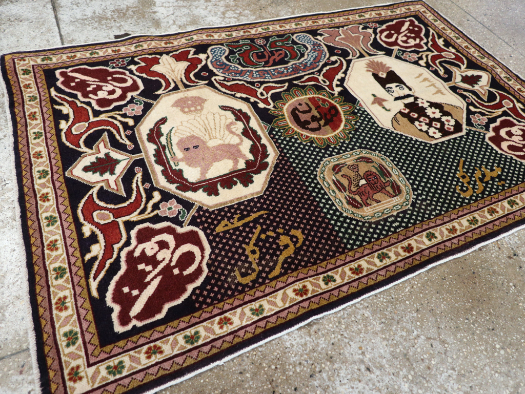 Vintage Persian Tabriz Pictorial Rug, No.28320 - Staging
