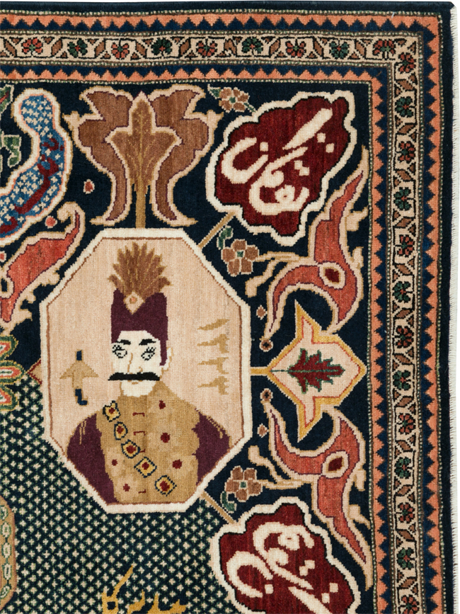 Vintage Persian Tabriz Pictorial Rug, No.28321 - Staging