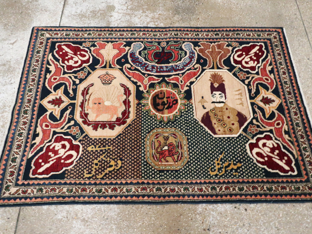 Vintage Persian Tabriz Pictorial Rug, No.28321 - Staging