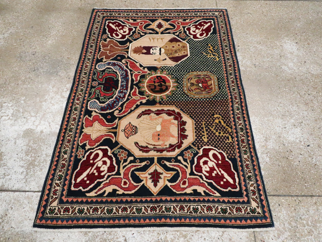 Vintage Persian Tabriz Pictorial Rug, No.28321 - Staging