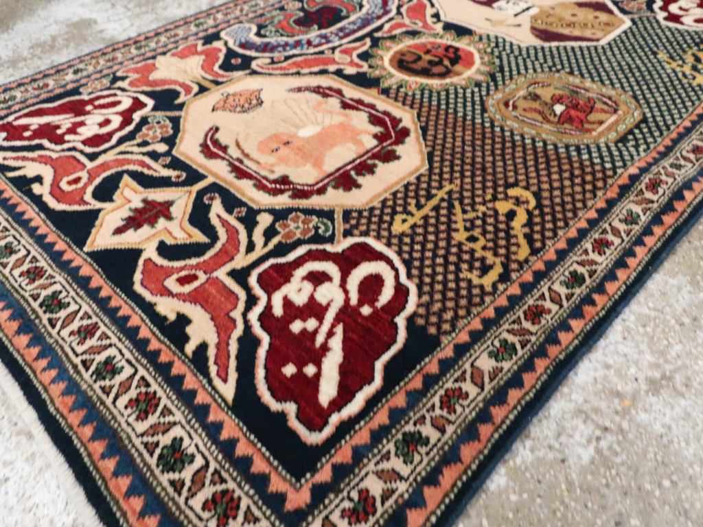 Vintage Persian Tabriz Pictorial Rug, No.28321 - Staging