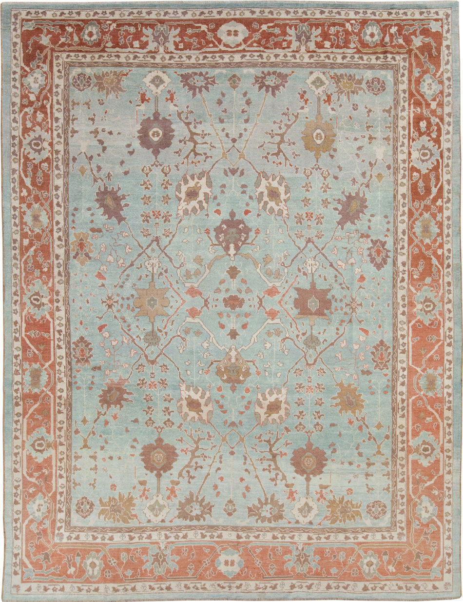Modern Turkish Oushak Room Size Carpet, No.28336 - Staging