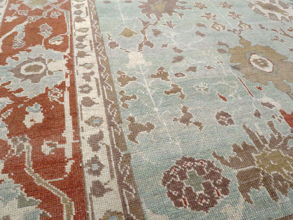 Modern Turkish Oushak Room Size Carpet, No.28336 - Staging