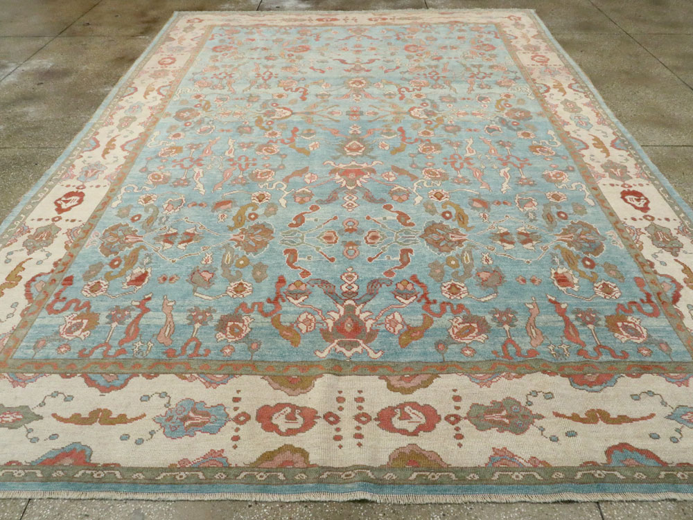 Contemporary Turkish Oushak Room Size Carpet, No.28346 - Staging