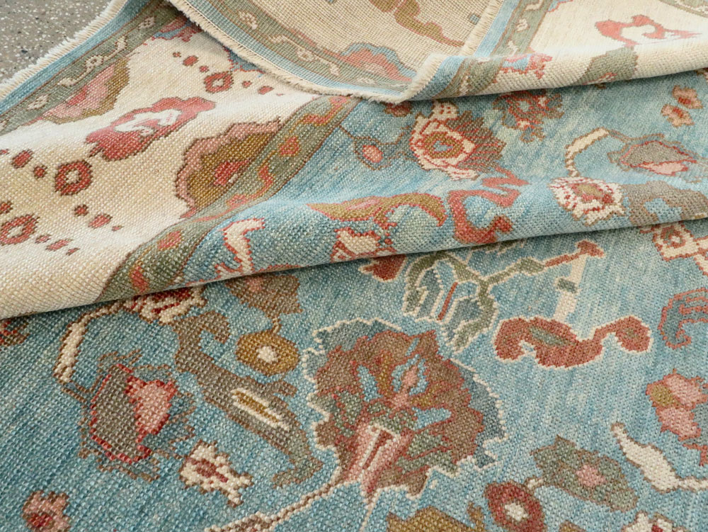 Contemporary Turkish Oushak Room Size Carpet, No.28346 - Staging