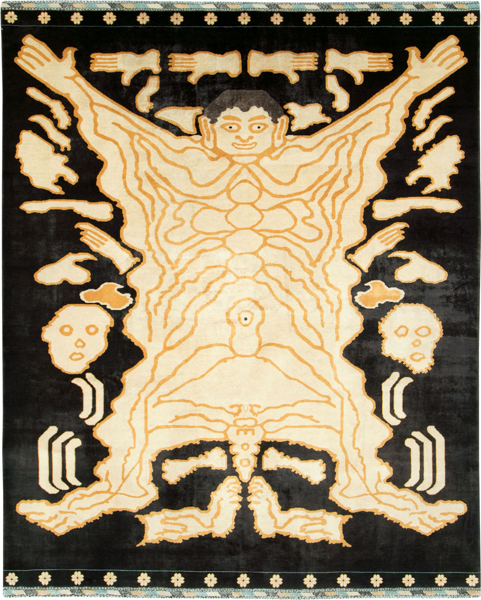 Tibetan Inspired Modern Buddhist Tantric Skeleton Ritual Rug, No.28350 - Staging