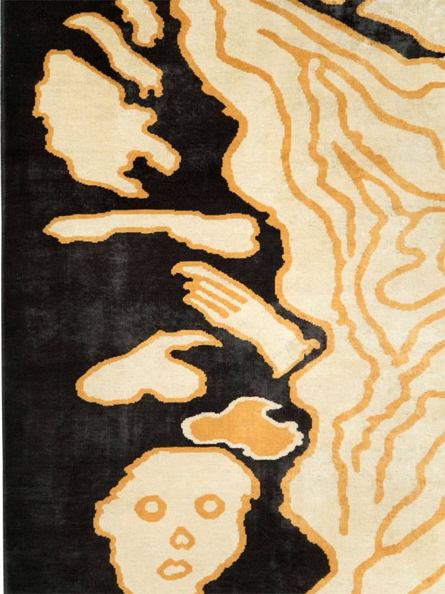 Tibetan Inspired Modern Buddhist Tantric Skeleton Ritual Rug, No.28350 - Staging