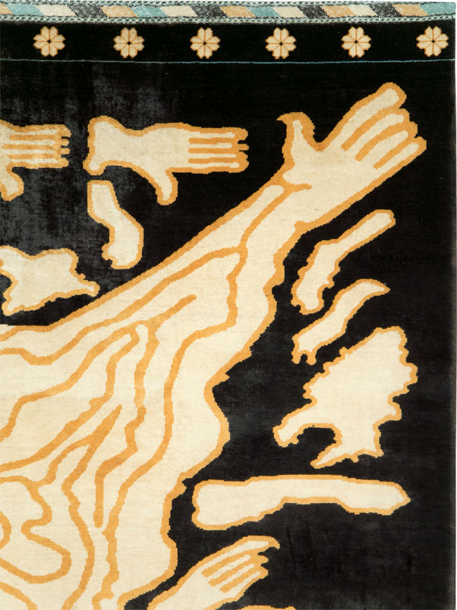 Tibetan Inspired Modern Buddhist Tantric Skeleton Ritual Rug, No.28350 - Staging