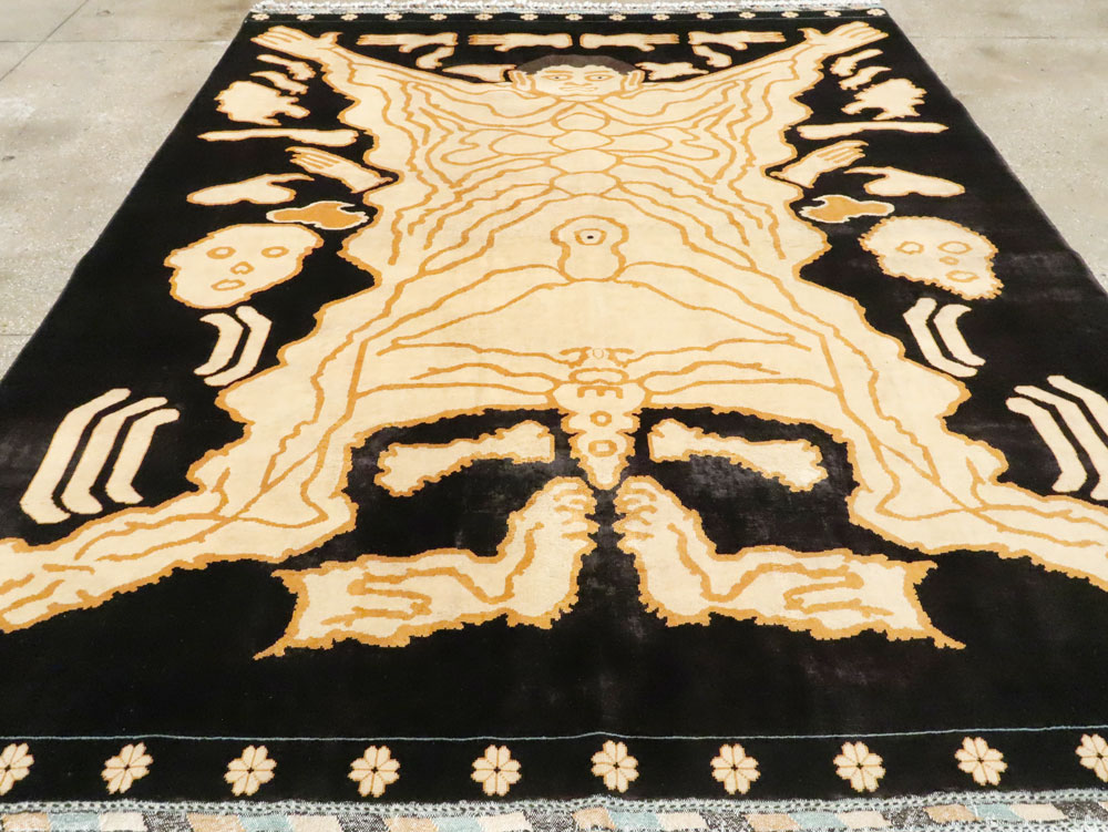 Tibetan Inspired Modern Buddhist Tantric Skeleton Ritual Rug, No.28350 - Staging