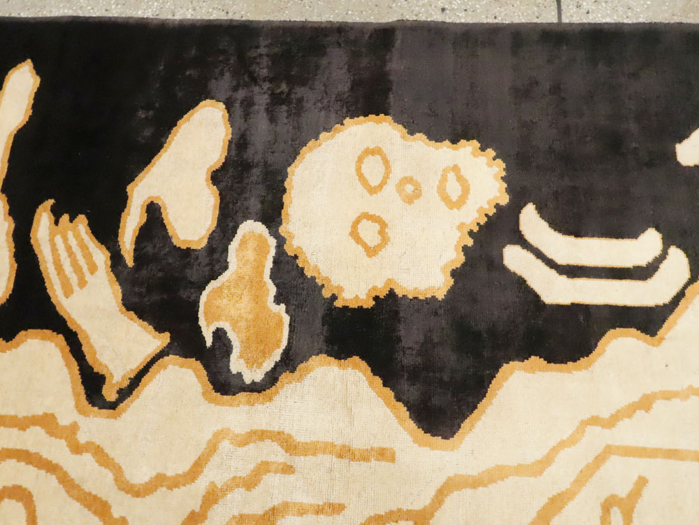 Tibetan Inspired Modern Buddhist Tantric Skeleton Ritual Rug, No.28350 - Staging