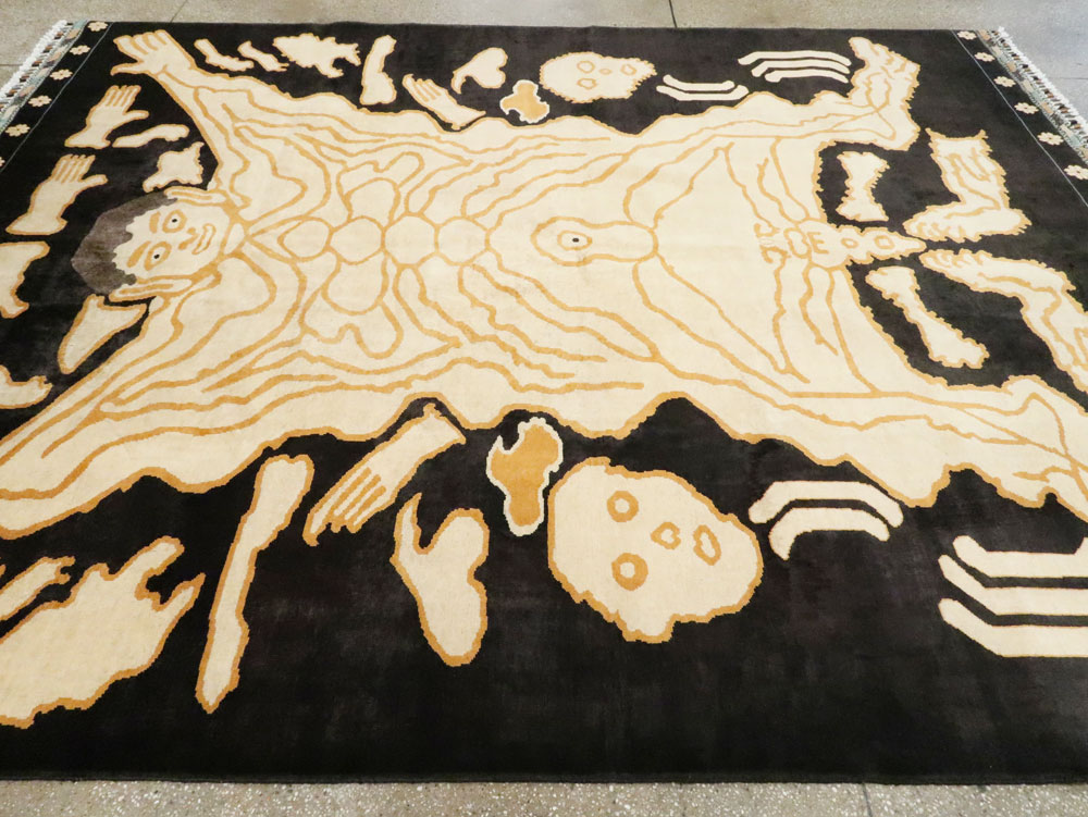 Tibetan Inspired Modern Buddhist Tantric Skeleton Ritual Rug, No.28350 - Staging