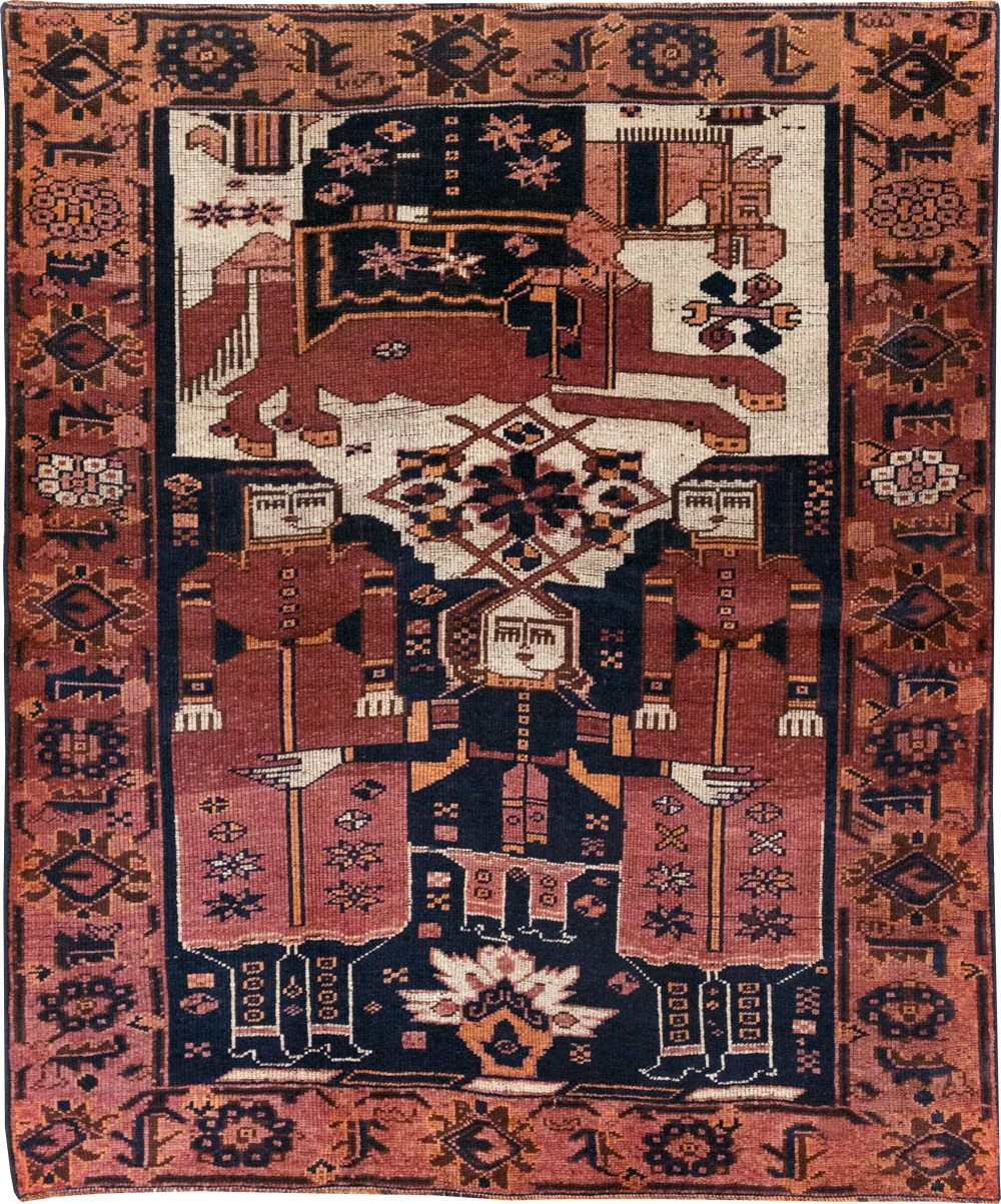 Vintage Persian Bakhtiari Pictorial Rug, No.28358 - Staging