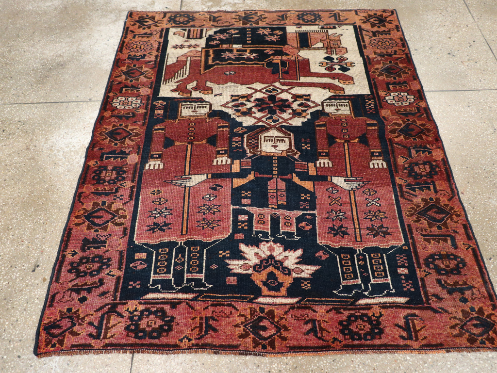 Vintage Persian Bakhtiari Pictorial Rug, No.28358 - Staging