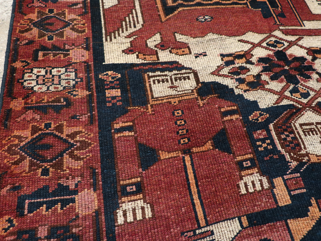 Vintage Persian Bakhtiari Pictorial Rug, No.28358 - Staging