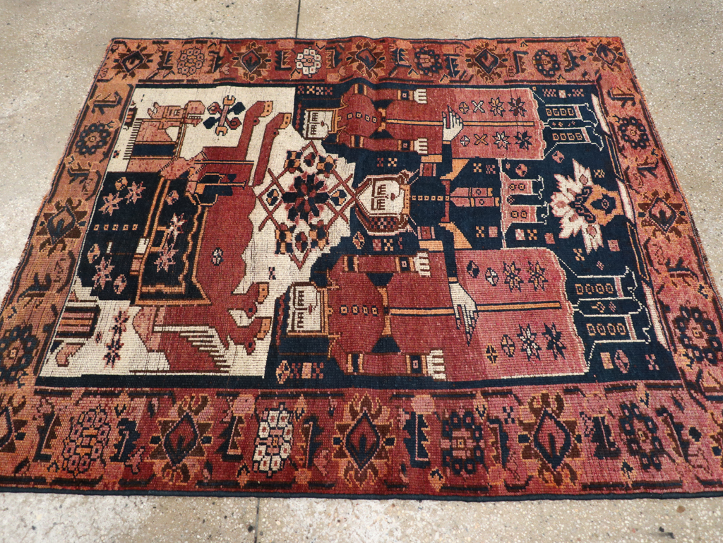 Vintage Persian Bakhtiari Pictorial Rug, No.28358 - Staging