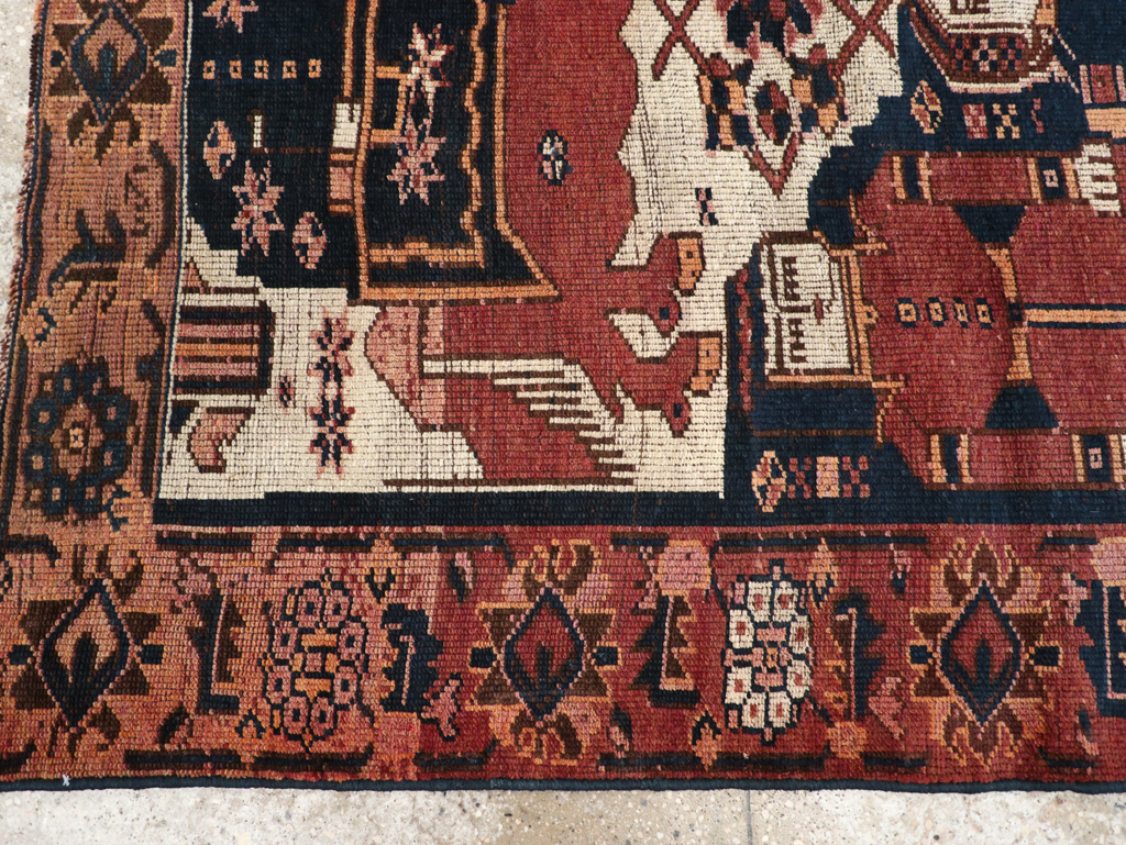 Vintage Persian Bakhtiari Pictorial Rug, No.28358 - Staging